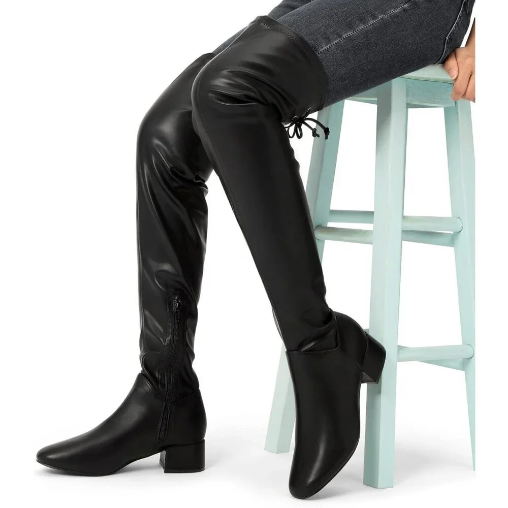 Women's Black Pu-1.77 In Polyurethane (PU) Over Knee High Warm Winter Long Boot